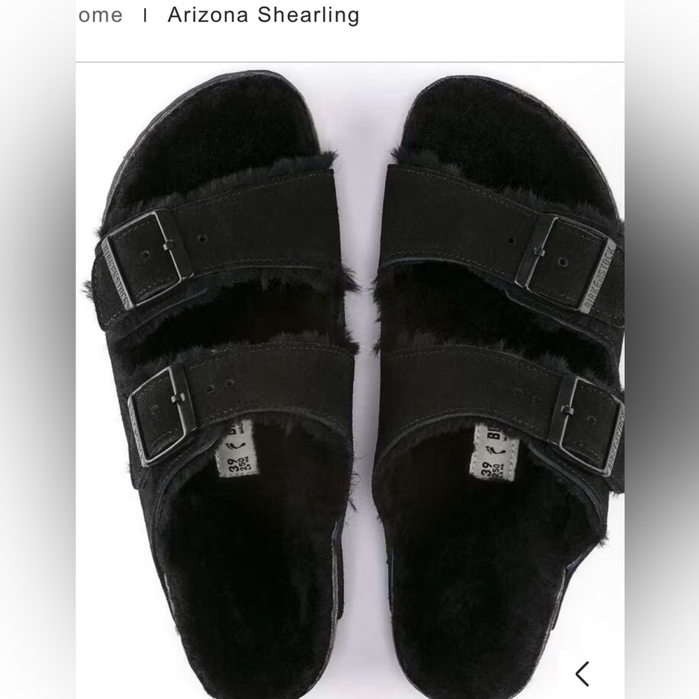 Birkenstock Black Furry Sandals NWOT